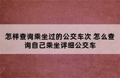 怎样查询乘坐过的公交车次 怎么查询自己乘坐详细公交车